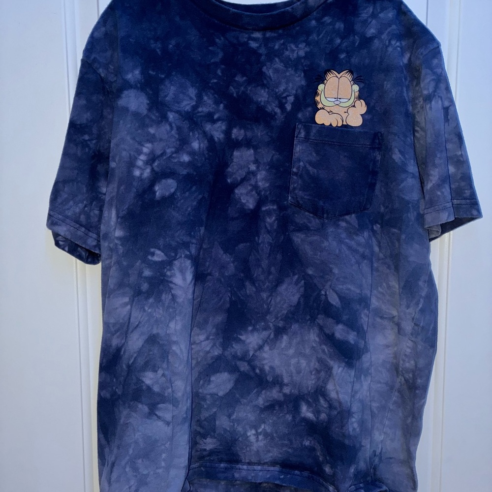 Blue Tie-Dye T-Shirt with Cartoon Graphic